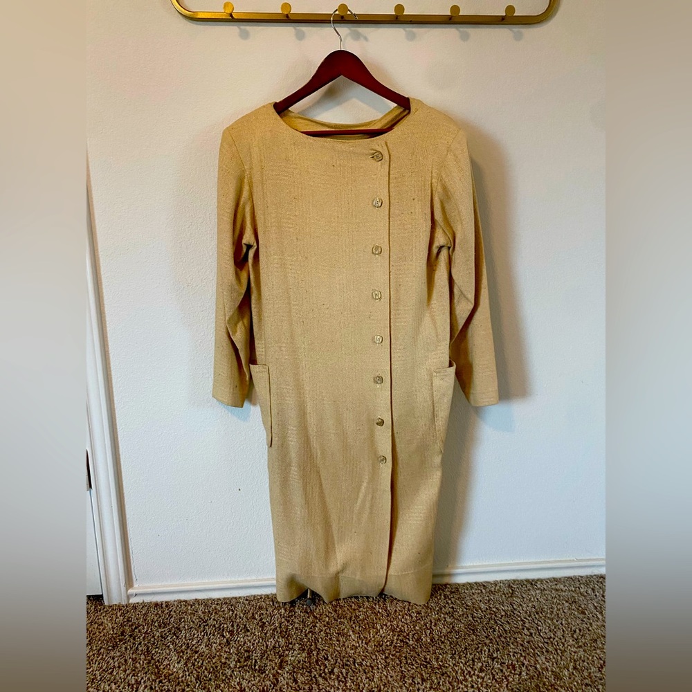 Burlap dress with pockets.